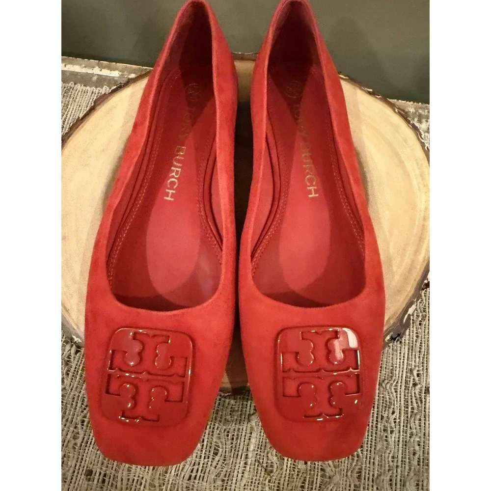 Tory Burch GEORGIA Red BALLET FLAT Shoes Size 8.5 Silk Suede 248$